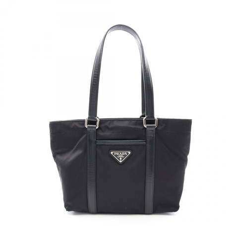 PRADA 三角形 logo 銘牌手提單肩包，尼龍 Saffiano 皮革，黑色，二手