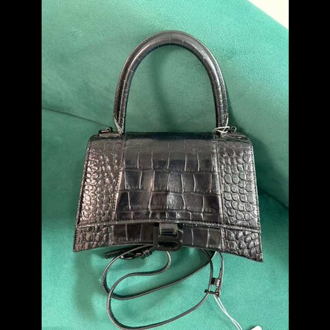Balenciaga巴黎世家黑扣沙漏包，S號，黑色鱷魚紋，經典沙漏包型