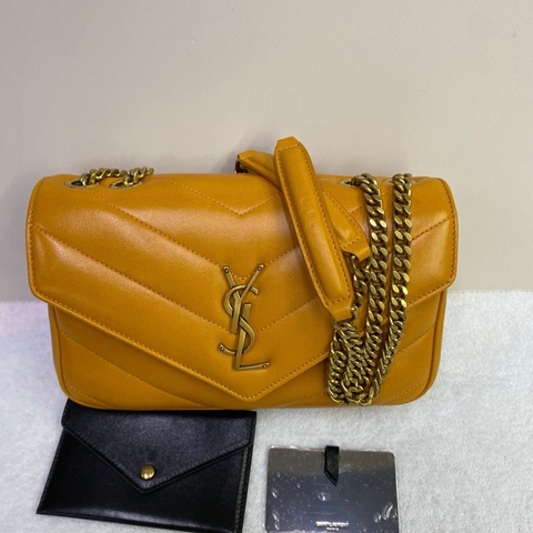 聖羅蘭 YSL LOULOU 金色五金件品牌Logo標識 小羊皮 單肩包 中號 女款 橙色