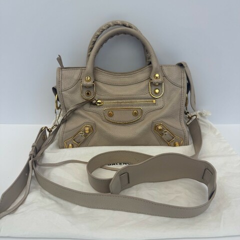 巴黎世家/Balenciaga Mini City機車包，奶茶色