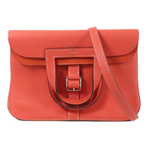 HERMES Clemence皮革Halzan 31手挽肩背兩用袋Rose Jaipur/Capucine