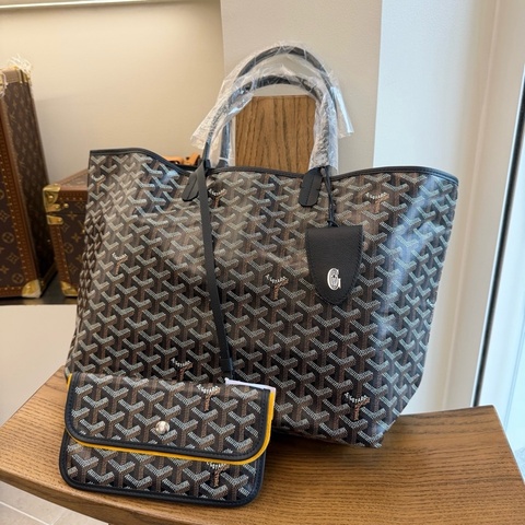 高雅德/Goyard  戈雅黑色 Goyardine 帆布 & Chevroches小牛皮 托特包tote肩背包子母包