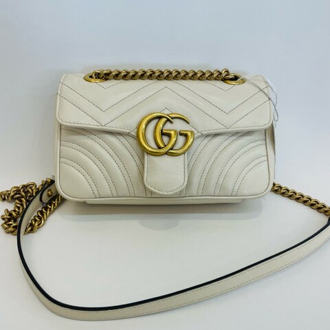 Gucci/古馳白色全皮馬蒙22鏈條單肩斜挎包