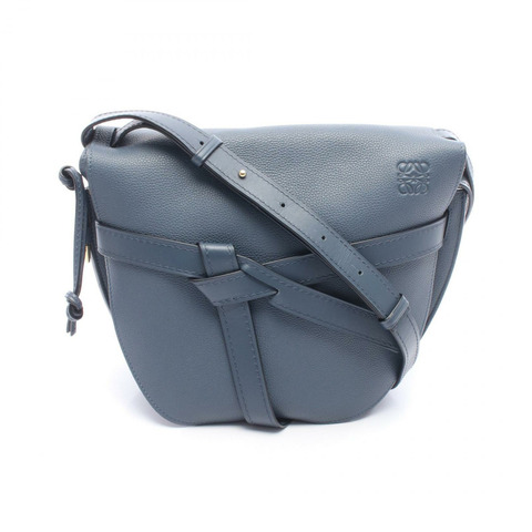 LOEWE Gate 中型單肩斜背包，皮革材質，藍色，二手女款