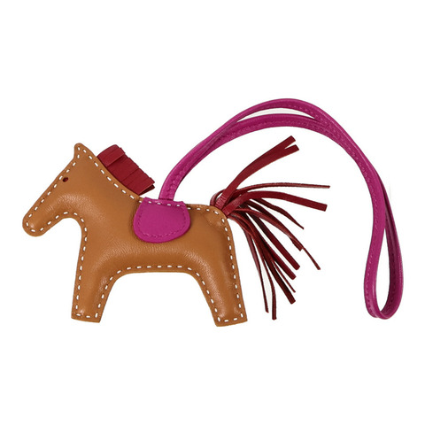 HERMES Milo皮革Rodeo PM掛飾Gold/Rose Pourpre