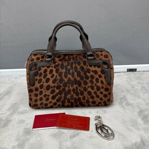 Cartier 中古Panthère獵豹系列豹紋馬毛波士頓手提包