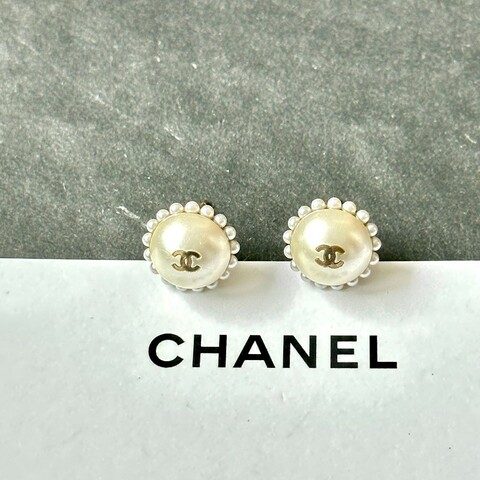 CHANEL 雙C 珍珠耳釘
