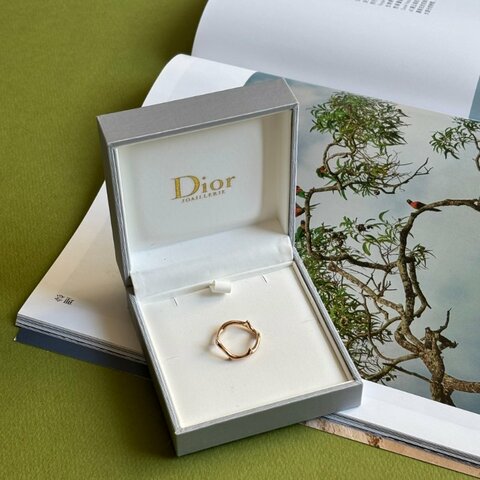 高級珠寶系列 ::DIOR:: Bois de Rose 系列玫瑰金戒指 玫瑰帶刺花莖造型53號