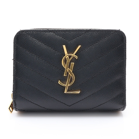 黑色 牛皮 兩折 拉鏈 壓扣 中夾【SAINT LAURENT YSL 聖羅蘭】 403723B0W01