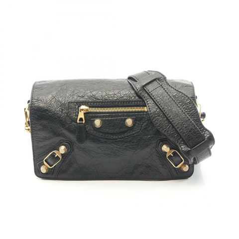 BALENCIAGA Giant Toolkit 單肩斜背包，黑色皮革，二手女款
