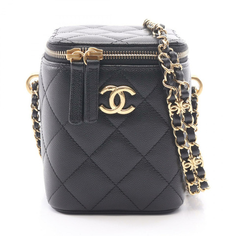 香奈兒 (CHANEL) Matelasse Vanity Chain 肩背包，小牛皮材質，黑色，金色五金，二手，Coco