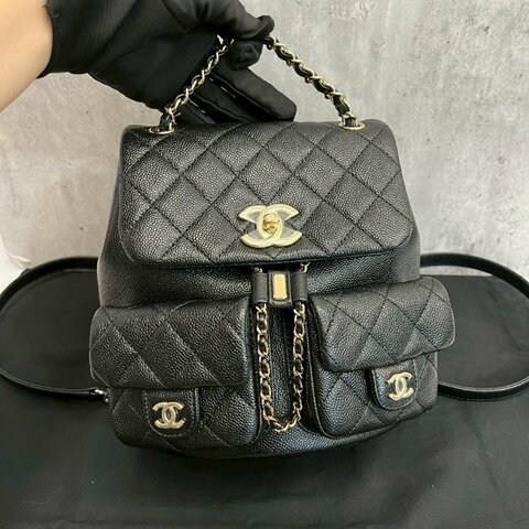 Chanel 小青蛙中號 黑金荔枝牛 晶片款 全配