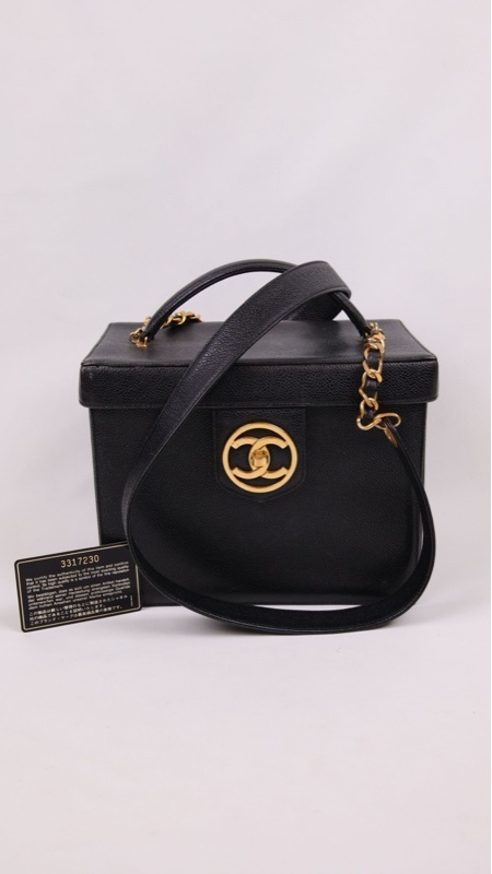 Chanel 黑金荔枝皮书包扣盒子包单肩包