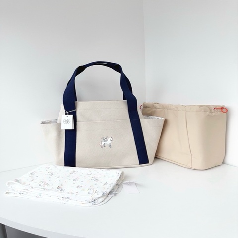 Hermes 愛馬仕 新款 深藍色拼米白帆布