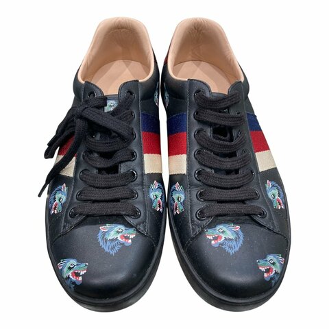 GUCCI 古馳 低筒運動鞋 黑色 皮革 US5