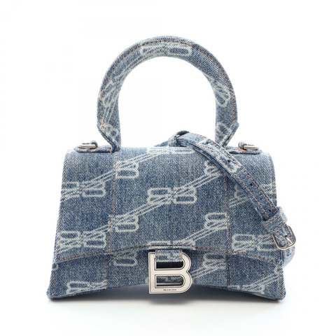 BALENCIAGA HOURGLASS XS BB Monogram 肩斜背包 牛仔藍 二手