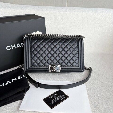 Chanel 黑銀Leboy中大型 羊皮 28cm