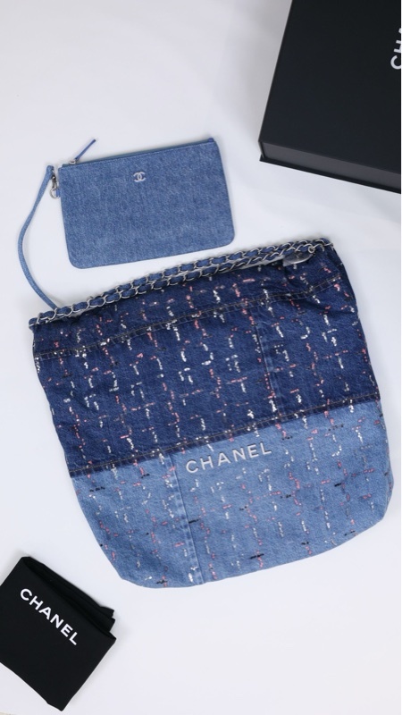 Chanel 23A达喀尔系列丹宁牛仔拼接亮片22bag单肩包手提包垃圾袋