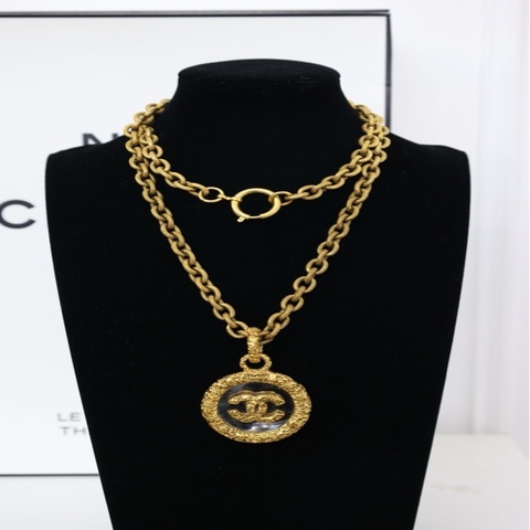 Chanel 93年熔岩放大镜双CC logo长项链毛衣链