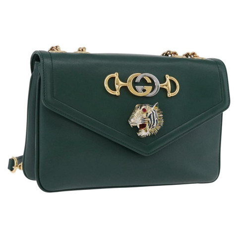 GUCCI Rajah 鏈條單肩包 皮革 綠色 金色 537241 正品 ka5294M