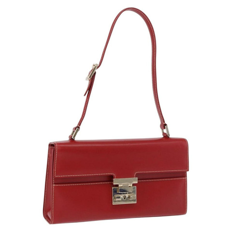 GUCCI Ready Lock 單肩包 皮革 紅色 金色 001 4214 Auth 192221V