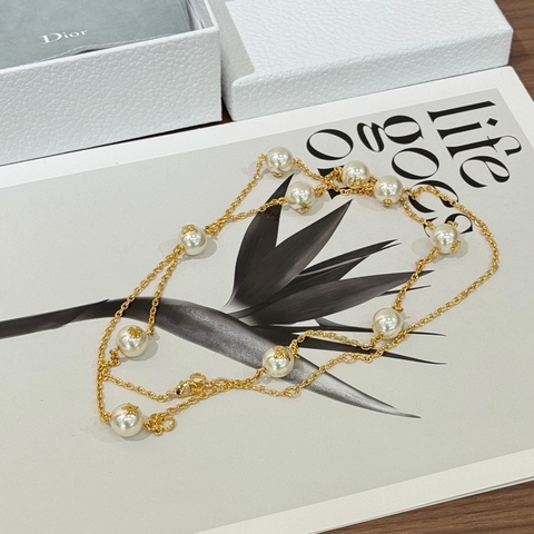 【撿漏價Full Set適合送禮👍🏻全網最便宜💫】Dior/迪奥 經典CD Logo 雙層珍珠項鏈 毛衣鏈