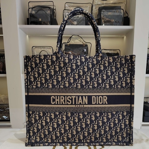 Dior迪奧經典藍色Oblique老花Book Tote大號老花托特包，尺寸：42*35cm，
