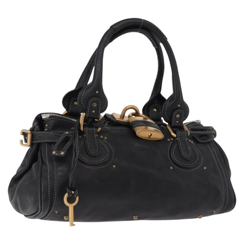 Chloe Paddington 手提包，黑色金色皮革，正品 SW2641M
