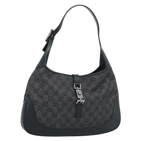 GUCCI GG帆布Jackie肩包 黑色 銀色 00963 正品 191078V