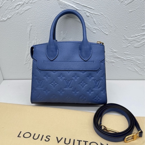 97新，LV路易威登mini pont neuf藍色全皮壓紋老花單肩斜挎手提包，16年編碼
