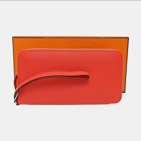 HERMÈS Azap 蜜桃粉Epsom牛皮錢包 銀色五金 X刻