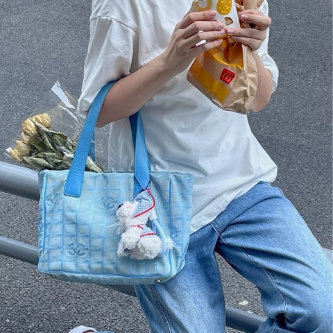 【清爽夏日冰藍🧊Cocah的價錢買香奈兒😚】Chanel藍色冰格托特包｜帆布包｜手提包