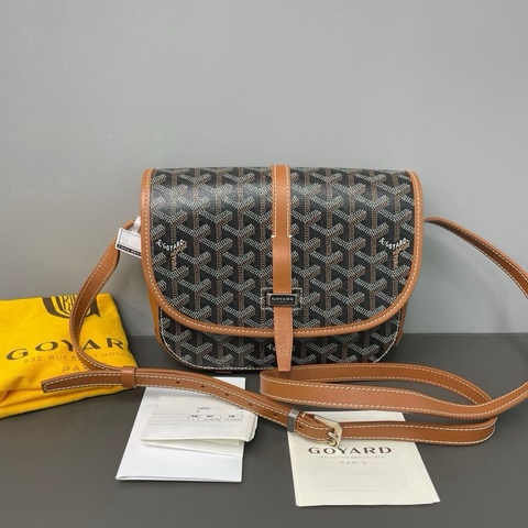【威選精品｜Goyard Belvedere 黑棕老花拼皮郵差包】