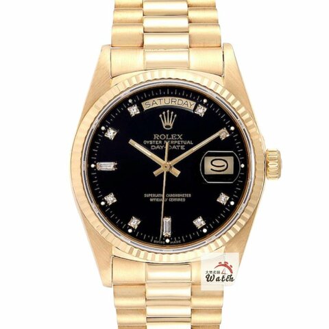 【大眾名錶】ROLEX勞力士 18038 Day-Date 18K蠔式 黑色十鑽面盤 星期顯示 大眾名錶B1465