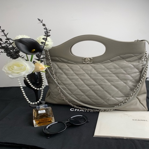 香奈兒 Chanel 31bag 大象灰油蠟皮大號 經典菱格紋 手提單肩包 28開 尺寸 39×17×40