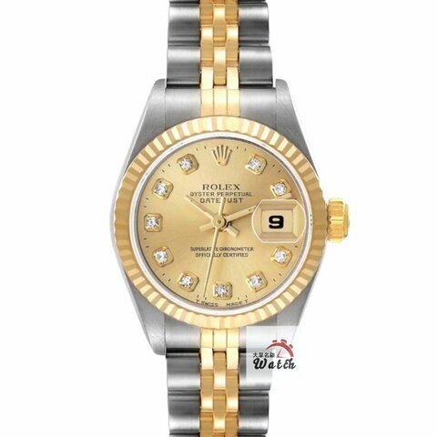 【大眾名錶】ROLEX勞力士 69173 Datejust 18K半金 蠔式女錶 新包台 金色十鑽面盤 大眾名錶G357