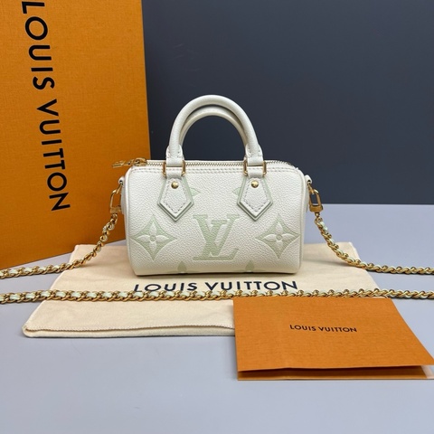 LV路易威登 抹茶牛奶限定色speedy nano波士頓包 芯片款