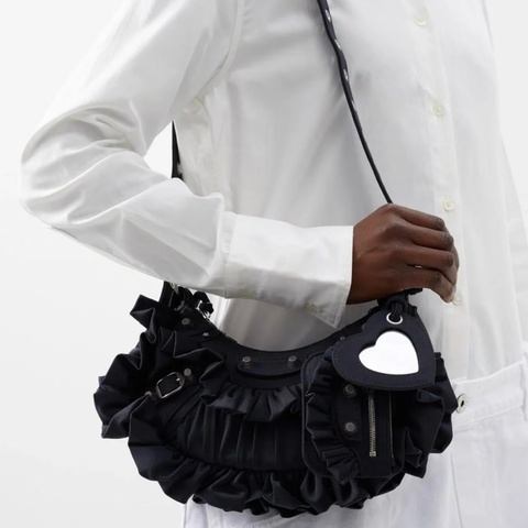 Balenciaga 巴黎世家 黑銀降落傘 le cagole xs 荷葉邊豌豆包 月牙包機車包肩背包斜背包