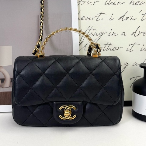 Chanel 香奈兒 黑金 羊皮 24a 24s 亞克力 水晶 手柄 大mini 芯片款 24年購入