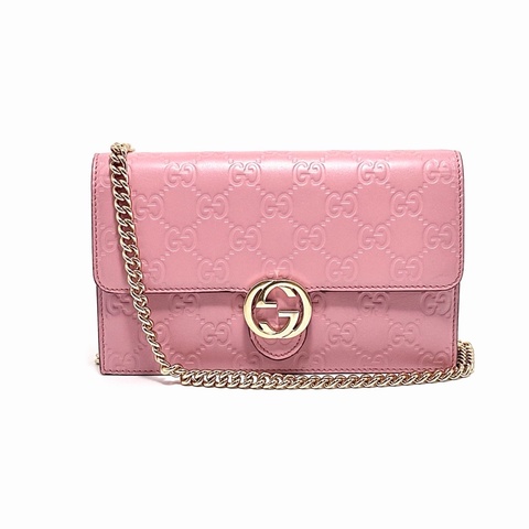 【威選精品｜GUCCI 粉色雙G壓紋 WOC 鏈條包】