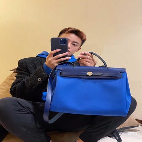 【威選精品｜HERMÈS Herbag 31 帆布拼皮手提斜背包】