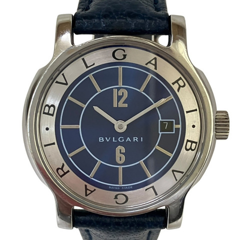 寶格麗 (Bulgari) Solotempo腕錶，總重24.3克，精鋼錶殼，真皮錶帶，石英機芯，藍色錶盤，型號ST29S