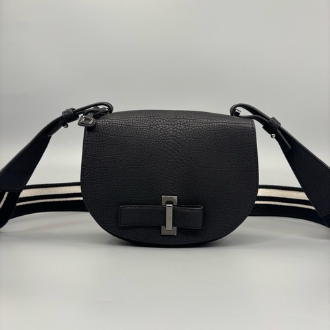 Delvaux 德爾沃 黑色荔枝牛皮小斜背包斜挎包 肩背包 小廢包 99新
