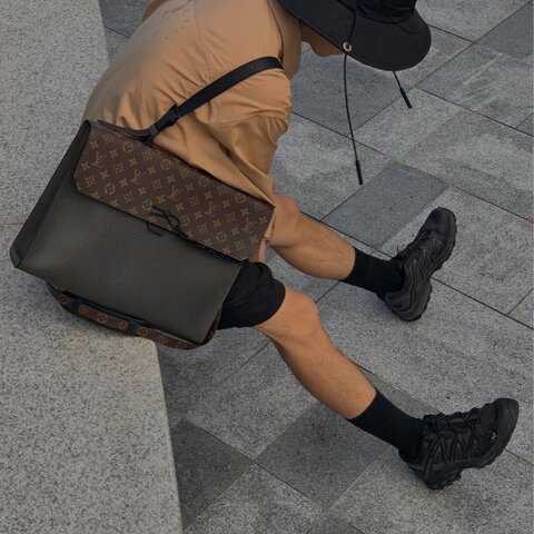 LV 經典老花拼深灰褐色 手提肩背斜背公事包39*29*9.5 98新配件塵袋