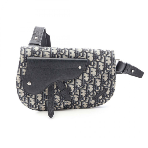 Dior SADDLE Oblique 斜背包帆布皮革米色海軍藍二手女款