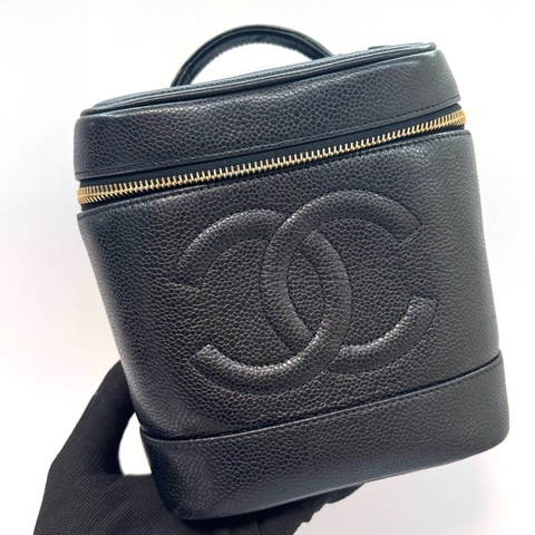 CHANEL 香奈兒 Vintage 大雙C荔枝紋手提化妝包 4開