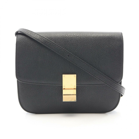 CELINE 經典 Box 中型單肩包 164173AAE 黑色皮革 二手 女士 金色五金