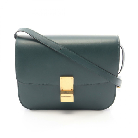 CELINE 經典 Box 中型單肩包，綠色皮革，二手，女士，金色五金