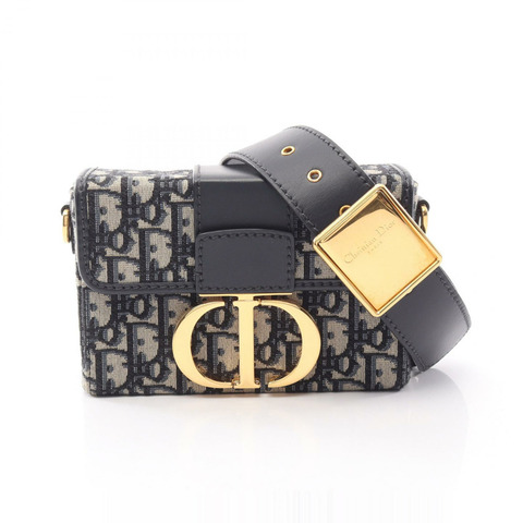 Dior 30 MONTAIGNE Box in Oblique 肩背包帆布皮革海軍米色二手 GHW