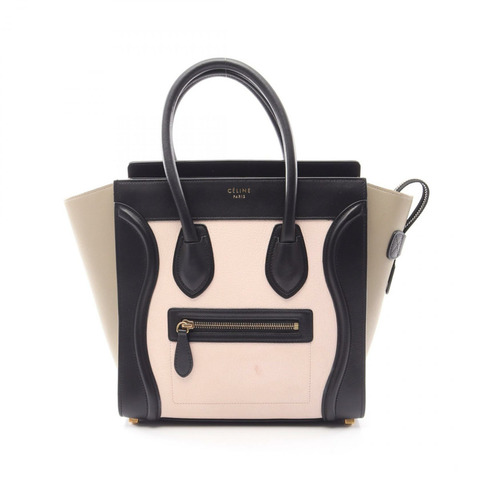 CELINE Luggage 迷你購物手提包 167793 皮革 黑色 粉紅色 米色 二手 女士